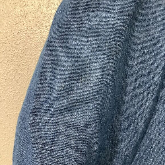 Vintage 90s Denim Wearable Art Fish Artsy Embroidered Sleeveless Button Down XL - Picture 5 of 8